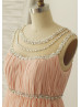 Crystal Beaded Peach Pink Chiffon Timeless Maternity Bridesmaid Dress
